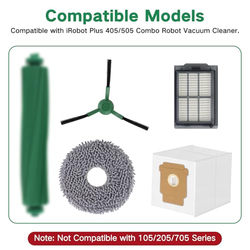 Image of Replacement Parts for iRobot Roomba Plus 405 (G181 /G185) Combo, Plus 505 /507 Combo Robot Vacuum Cleaner Accessories, 2 Roller Brushes, 3 Filters, 4 Mop Pads, 6 Side Brushes, 6 Vacuum Bags