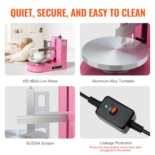 Image of VEVOR Cake Decorating Machine, Cake Cream Spreading Coating Smearing Machine, Low Noise Cake Frosting Machine, Turntable with Adjustable Scraper, for 6 inch to 14 inch Cake, 25-320RPM Rotating Speed, Pink