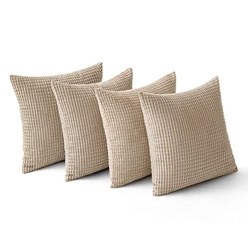 MIULEE Cushion Covers Striped Corduroy Fabric Square Throw Pillow Cover Decorative Pillowcases with Invisible Zipper for Sofa Chair Couch Bedroom 20x20 inch 50x50 cm 4 Pieces Sand - Image 2