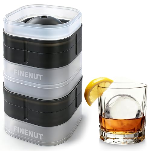 Image of FINENUT Easy Release Ice Ball Maker Mold, 2 Pack, 2.5 Inch Large Round Ice Cube Mold for Whiskey & Cocktails, Stackable Lid, Leak-Resistant Silicone