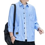 [foveitaa] シャツ メンズ 夏服 オックスフォードシャツ 七分袖 おしゃれ ワイシャツ 大きい サイズ ゆったり アイスシルク 涼しい 涼感 吸汗速乾 汗染み防止 カジュアル シンプル オシャレ 快適 軽い 柔らかい 無地 Light blue-L