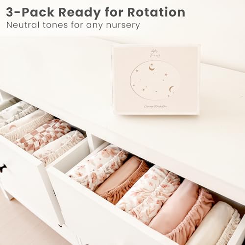 Image of Konssy 3 Pack Stretchy Bassinet Sheets for Baby Girl Boy, Soft Breathable Baby Bassinet Mattress Sheets Fit for Hourglass Oval Cradle, Moses Basket Rectangle Mattress (Moon)