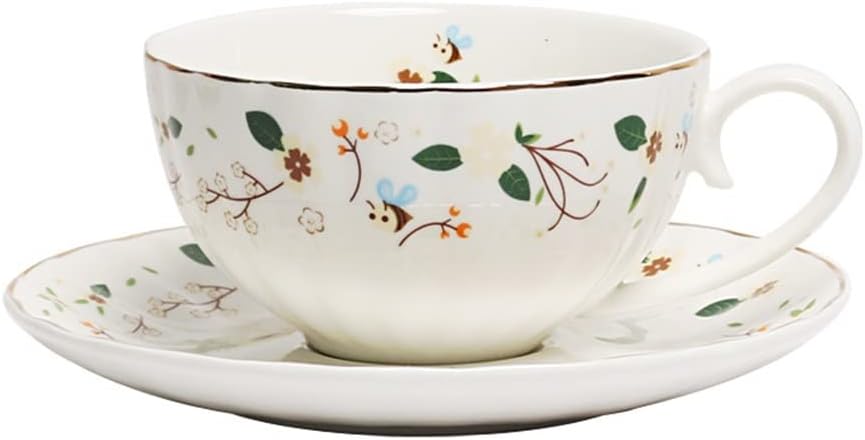 Fashion Little Flower Coffee Cup and Plate High Bone Porcelain Black Tea Cup and Plate Set Coffee Cup(E)