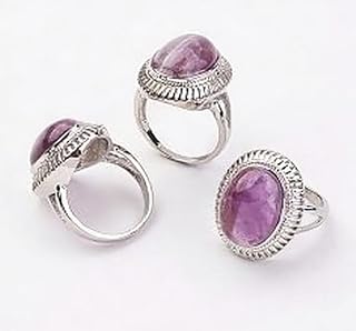 1Pc Synthetic Amethyst Finger Rings, Platinum Oval Gemstone Rings with Brass Ring Finding, Stackable Finger Jewelry for Christmas Valentine's Day Birthday or any Holiday