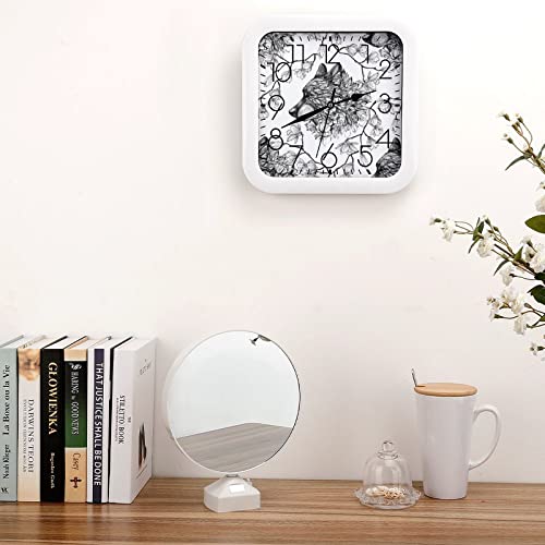 Pendule murale renard noir silencieuse 26x26cm pour déco de bureau - 5