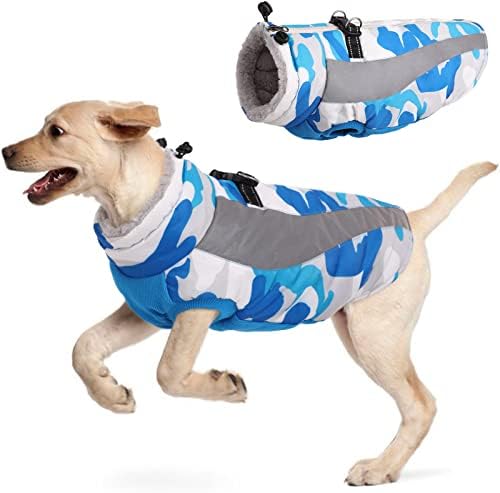 Hjyokuso Dog Winter Coat, Soft Fleece Lined Warm Dog Jacket Winter Waterproof Windproof Camouflage Dog Fleece Vest for Cold Weather, Reflective Cozy Dog Coat Dog Apparel for Small Medium Large Dogs