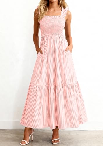 Image of PRETTYGARDEN Women's Summer Dress Casual Ruffle Strap Gingham Midi Sundress