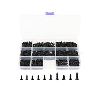 LBY 1000pcs M1.4 M1.7 M2 M2.3 Round Pan Head Self-Tapping Screws Assortment Kit, Sheetmetal, Electronic Screws, Mini Wood Screws, 10 Sizes, Carbon Steel Black