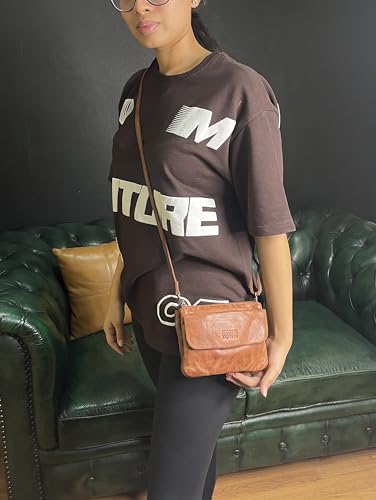 Image of RUSTIC TOWN Leather Sling Bag for Women - Washed Leather Crossbody Bag Wristlet Clutch, Vintage Travel Shoulder Purse Handbags for Ladies
