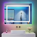 Dripex RGB Bathroom Mirror with 3 LED Lights, 600 * 800 MM Illuminated Bathroom Mirrors Vanity Mirror RGB Backlit + Front Lighted, Dimmable and Demister Pad, Horizontal/Vertical
