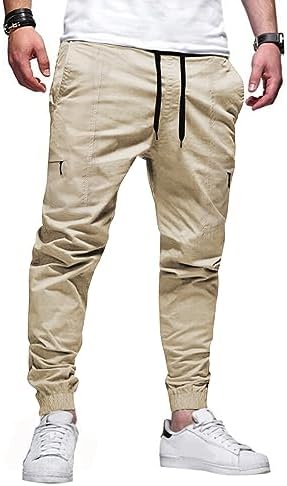 JMIERR Men's Joggers - Casual Drawstring Cotton Tapered Sweatpants Stretch Cargo Pants for Men, US 40(2XL), Khaki