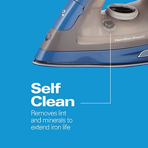 Hamilton Beach Steam Iron & Vertical Steamer For Clothes With Scratch-Resistant Durathon Soleplate, 1700 Watts, Xl 10’ Cord, 3-Way Auto Shutoff, Anti-Drip, Self-Cleaning, Grey/Blue (19805) #TOP5