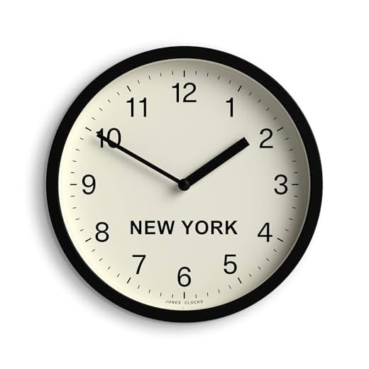 JONES CLOCKS® New York Time Zone Wall Clock | Small Modern Round Clock | 8 inch | Black | Easy to Read Numbers | Ideal for Kitchens, Home Offices and Shared workspaces
