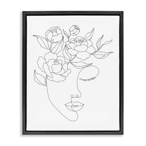 Floral Woman Face Doodle Portrait, 24 x 30 Inch Canvas in Floater Frame