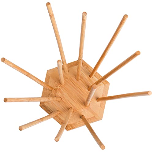 Elsjoy Set of 2 Plastic Bag and Bottle Drying Racks, Bamboo Dryer Rack Stand with 12 Sticks, Reusable Bag Cup Drainer Holder for Kitchen Storage, Hexagon Base by Elsjoy - Image 3