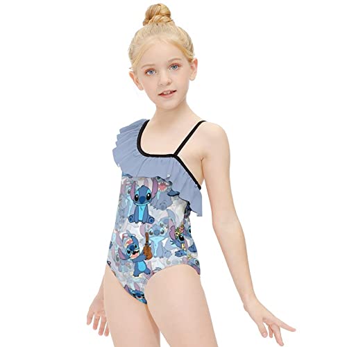 Girls Cartoon One Piece Swimsuits Cute Ruffle Bathing Suits Quick Dry Novelty Graphic Swimwear For 9-11Y（140Cm） #TOP6