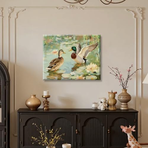 ACIYQHI Vintage Animal Wall Art Canvas Prints Green Bathroom Wall Decor,Mallard Duck Framed Posters Farmhouse Washroom Living Room Horizontal Decorations 12x16 Inch-1Pcs by ACIYQHI - Used condition - Image 2