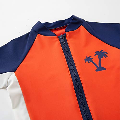 Styles I Love Kid Boys Palm Tree Orange Long Sleeve One-Piece Zipper Rash Guard Swimsuit With Swim Hat 2Pcs Beach Swimwear (5T) #TOP2