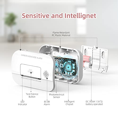 Putogesafe Carbon Monoxide Detector, 10 Year Sensor Life, En50291 Certified, With Battery Warning Indicator And Test Button, 85 Db, For Ceiling And Wall Mounting, White (1 Pack) #TOP3