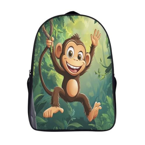 Affe Swinging on Weinrebes Schultasche Lush Wald Background Schulrucksack Jugendliche Groß Rucksack Daypacks Kinder Lässiger Tagesrucksack 16 inch