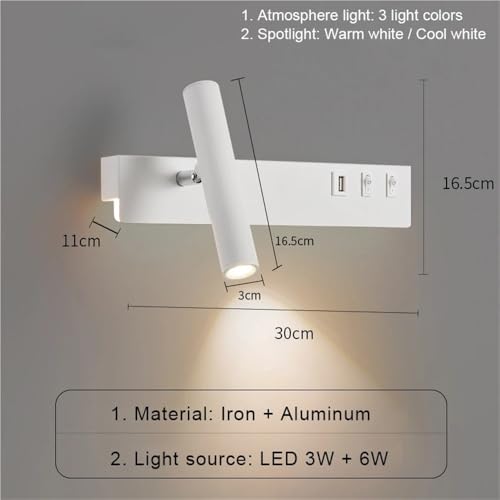 Lámpara de pared LED con interruptor USB y luz cálida para interior 4