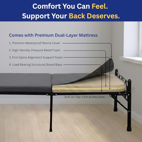 Image of DELITE KOM Mario Foldable Metal Single Bed (6.7x3ft) with Mattress | No Install | 1 Year Warranty | Strong Metal Single Bed, 204.5 cm x 92 cm (6.71 ft x 3.02 ft) (Finish Color - Black