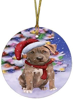 Have a Holly Jolly Pit Bull Dog Round Flat Ornament - Pet Decorative Hanging Ornaments for Christmas X-mas Tree Decorations - 2.75" Round Ceramic Christmas Ornament POR1305