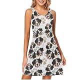 Gugusary Women's Tank Dress Bernese Mountain Dog Paw Print Loose Soft Pockets with Sleep Shirts Sleeveless Casual Knee Length Bodycon Basic Fitted Dress XXL
