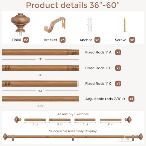 Wolistsa Curtain Rod 36-60 Inch, Wood Curtain Rods for Windows by Wolistsa - Used condition - Image 7