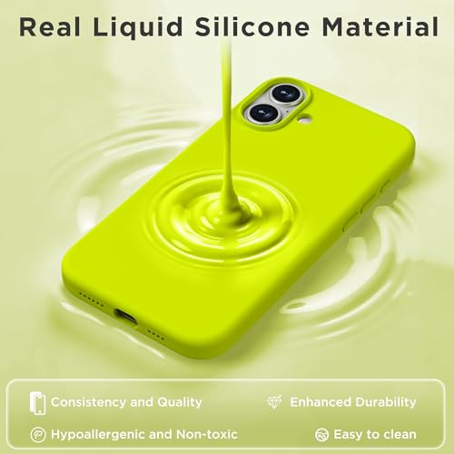 Image of Magnetic for iPhone 16 Case, Compatible with MagSafe, Liquid Silicone Phone Cover with Screen Protector & Camera Protector, Soft Anti-Scratch Microfiber Lining Inside 6.1 inch, Neon Yellow