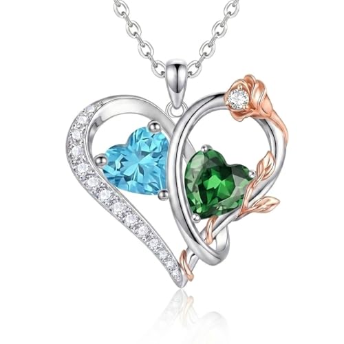 TIGER RIDER Rose Birthstone Necklace with March & May Pendant