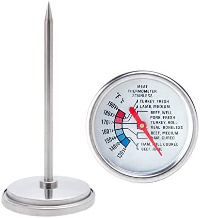 Meat Thermometer 2.4 inch Large Dial Poultry BBQ Meat Thermometer Stainless Steel Food Grade Safe Waterproof 4.9 inch Long Probe Cooking Food Thermometer for Home Cooking Turkey Pork Beef Chicken
