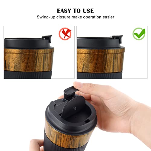 12 oz Stainless Steel Vacuum Insulated Tumbler - Coffee Travel Mug Spill Proof with Lid - Thermos Cup for Keep Hot/Ice Coffee,Tea and Beer (D-wood grain) - Thumbnail 3
