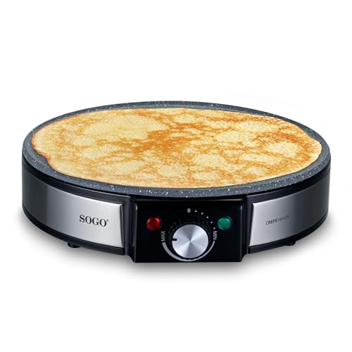 SOGO Crepera Eléctrica Antiadherente 1200W y 30CM - Crepera con 5 Niveles sin PFOA - Waffle Maker con Termostato Ajustable - Waflera con Protección Sobrecalentamiento – Electrodomésticos Cocina
