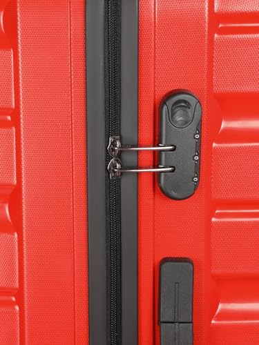 Image of Teakwood Unisex Trolley Bag for Travel, Hard Cabin Trolley Suitcase Bag, Numver Lock System 360 Degree 8 Rotating Wheels | Set of 3 (55, 65, 76 CM, RED)