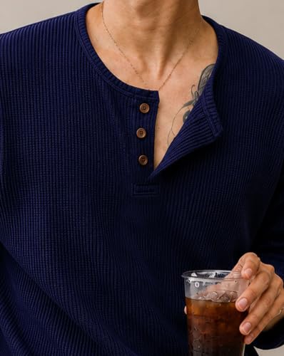 Image of AUSK Men's Textured Henley T-Shirt || Full Sleeve Ribbed Knit Button Neck T Shirt for Men || Regular Fit Casual Wear Tee || Smart Casual Tshirt for Mens