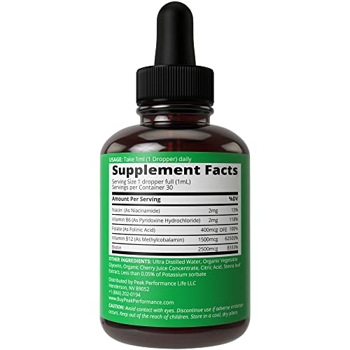 B Complex Liquid Drops Vegan Supplement. Best 5 B Vitamins With B3 Niacin, B6, B7 Biotin, B9 Folate, Methylcobalamin B12. B-Complex For Hair, Skin Nails, Energy. For Adults, Men, Women #TOP5