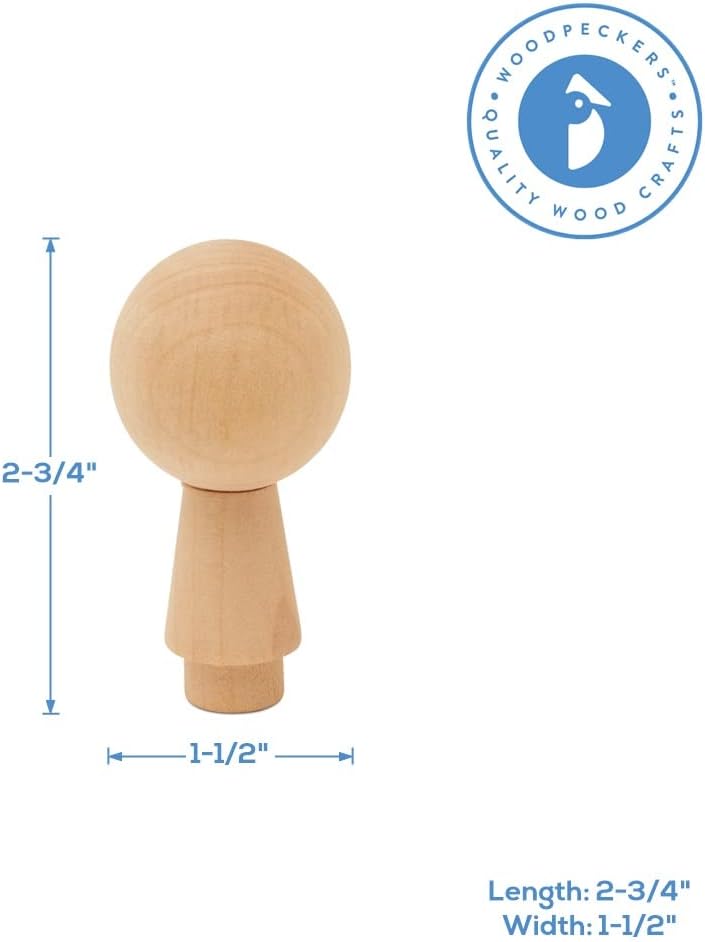 Unfinished Peg Dolls, Wooden Figurines for Crafts and Ornaments Pack of 5 2-3/4 Inch Kokeshi Blank Wooden Dolls by Woodpeckers