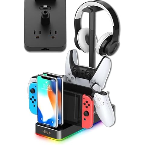 Hiree RGB PS Controller Charger, PS Portal Charging Dock with Headset Stand Cover