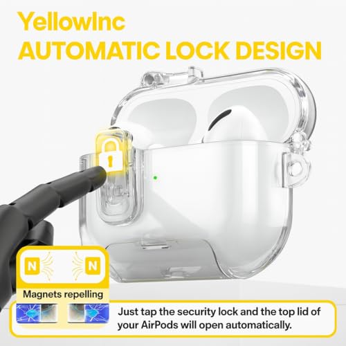 Image of Clear Magnetic Auto-Lock Case Cover for Apple Airpods Pro 3 (2025), with Phone Stand & Carabiner (Clear White,Transparent Lock with Stand)
