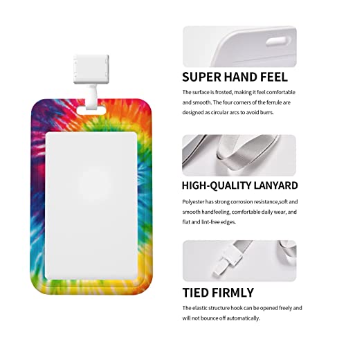 Colorful Tie Dye Rainbow Peace Id Case Bank Card Holder Women Men Id Badge Holder Lanyard Card Protective Cover Teachers Doctors Nurses Office Staff 2.5X4 Inch #TOP6