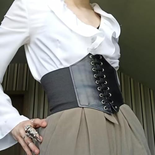 YUGUOLAN Corset Halloween Piratengürtel - Elastisches Leder Corsage für Damen, Retro-Korsettgürtel für Partys und andere Events (Schwarz)