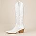 IDIFU IN3 Rhinestone Cowboy Boots For Women Knee High Western Cowgirl Boots Pointed Toe Block Chunky Heels Sparkly Glitter Long Tall Dress Booties Party Bling Shiny Boots(White Rhinestone, 8.5)