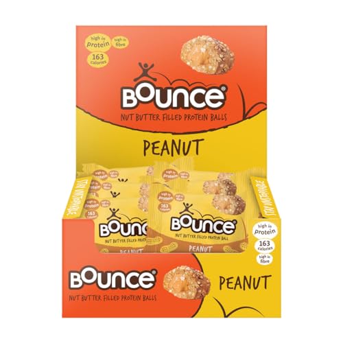Bounce Peanut Butter Vegan Protein Balls - Peanut Butter Filled Protein Snack Low Calorie & Gluten Free - 12 Pack