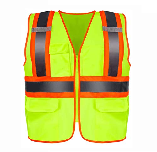 New Arrivals Goplus 10 Pack Safety Vest, High Visibility Reflective Security Vest Construction Vest, with Pockets and 2 inch Reflective Strips, ANSI Class 2 ISEA Standards, Yellow, L/ XL/ XXL