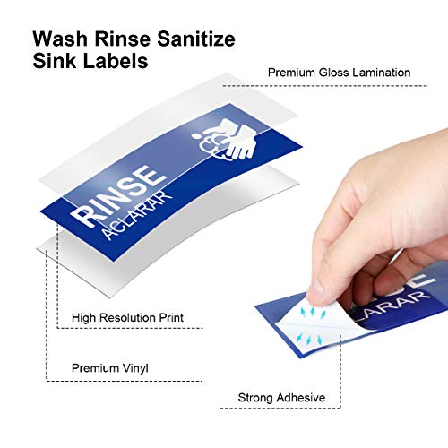 Wash Rinse Sanitize Sink Labels, Hand Wash Only Sign, 4 Pack 3 Compartment Sink Waterproof Sticker Signs For Wash Station, Commercial Kitchens, Restaurant, Food Trucks, Busing Stations, Dishwashing… #TOP2