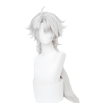 XiongXiongLe Silver White Long Cosplay Wig Men Costume Long Straight Hair Wigs with Braids + Cap Wig for Adult Male Cos Anime Game Party Comic Christmas