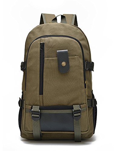 iToolai Thick Canvas Bookbags Hiking Backpack Daypack,Army Green