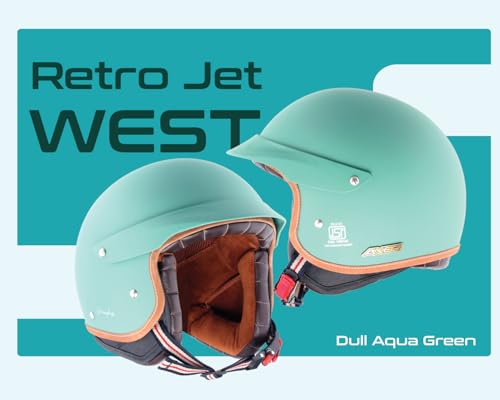 Image of Axor Retro Jet West with Peak ISI and DOT Certified Matte Finish Open Face Helmet for Men and Women with Stylish Peak- Dull Aqua Green-L