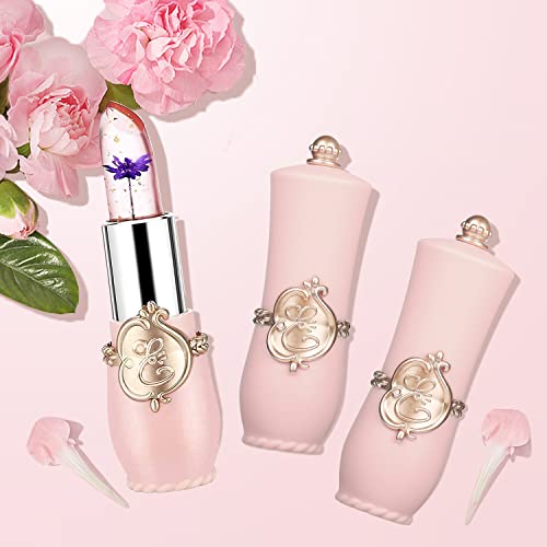 3 Pack Crystal Flower Lipstick Color Changing Lipstick Magic Lipstick Jelly Clear Lipstick,Long Lasting Nutritious Moisturizer Temperature Lip Stain Lip Gloss #TOP5